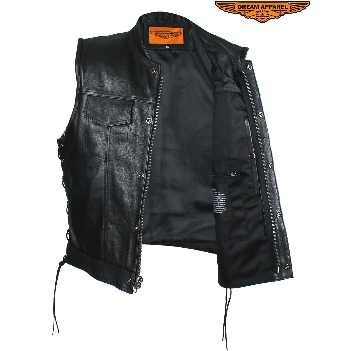 Men's Leather Gun Pocket Vest with Side Laces