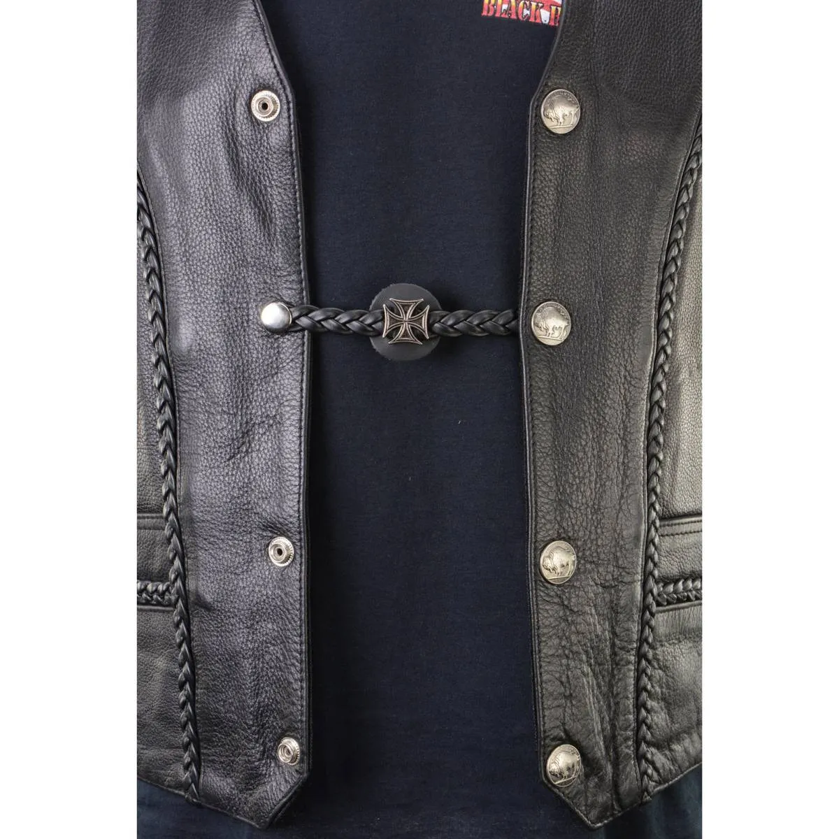 Milwaukee Leather MLA1063-Single Iron Cross Vest Extender Double Chrome Chains w/ Genuine Braided Leather 4" Extension