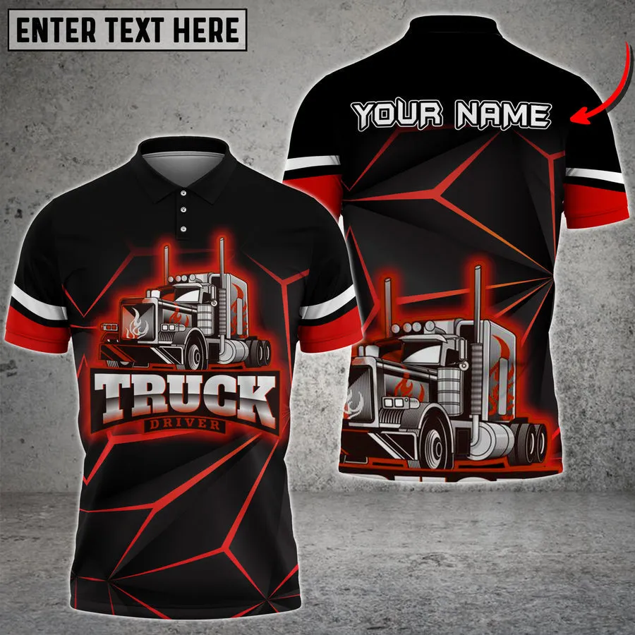 Multicolor Truck Neon Light Pattern Personalized Name 3D Polo Shirt For Truck Driver