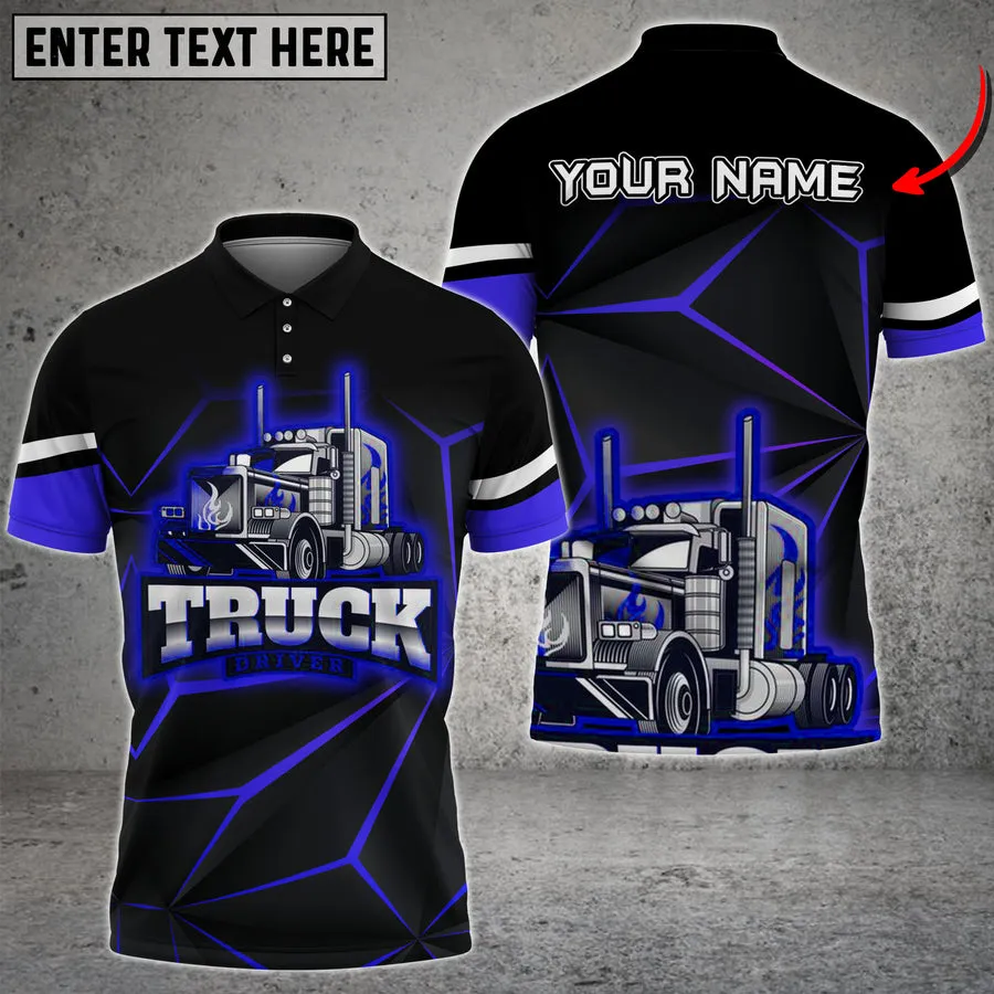 Multicolor Truck Neon Light Pattern Personalized Name 3D Polo Shirt For Truck Driver