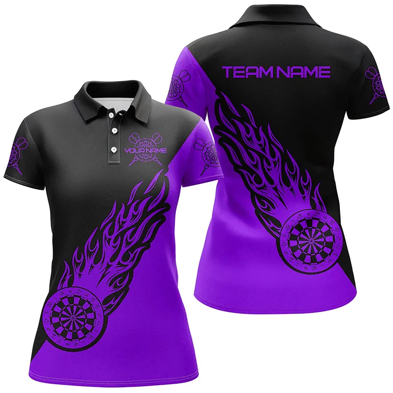 Personalized Name Any Color Black Flame Womens Darts Polo Shirt Darts Shirt For Women