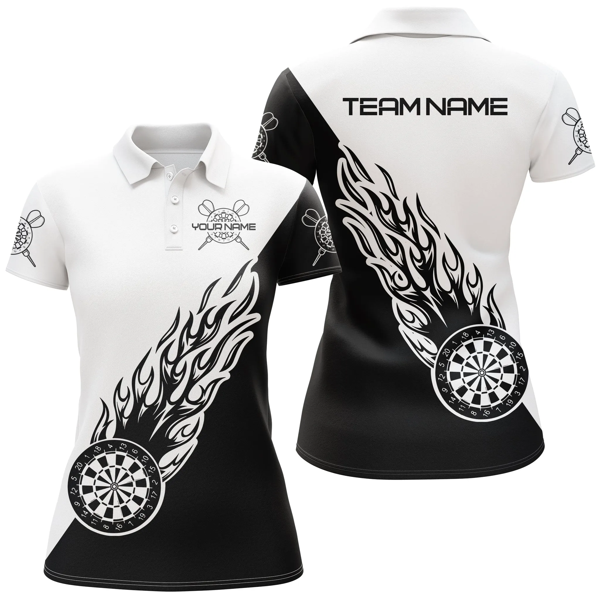 Personalized Name Any Color Black Flame Womens Darts Polo Shirt Darts Shirt For Women