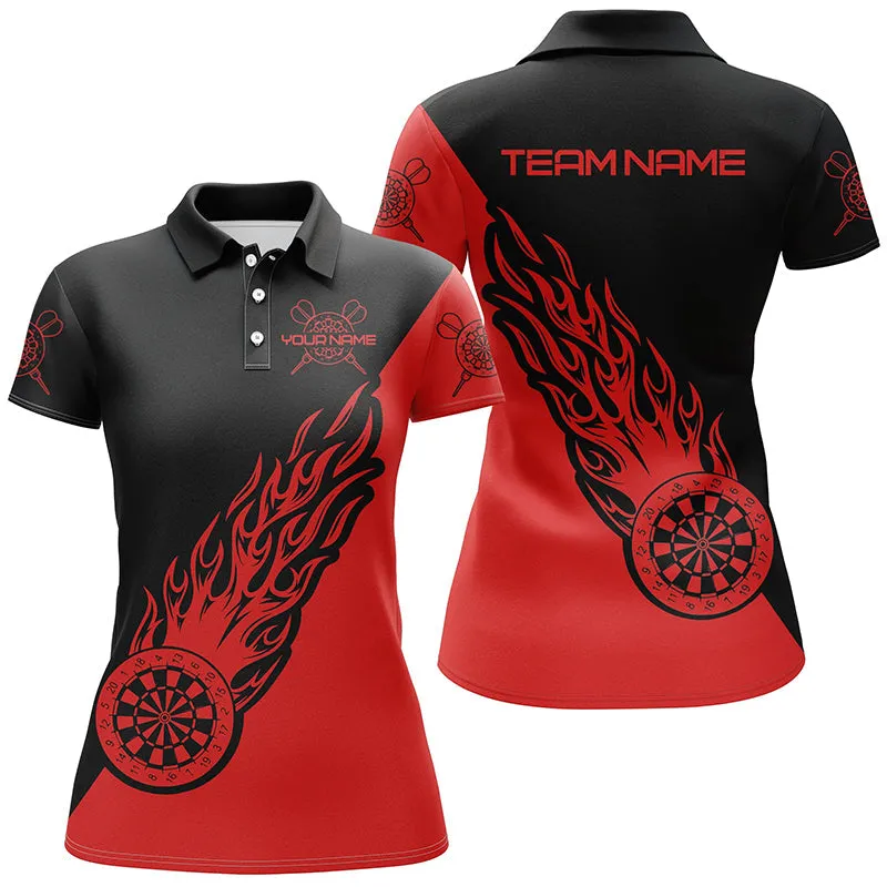 Personalized Name Any Color Black Flame Womens Darts Polo Shirt Darts Shirt For Women