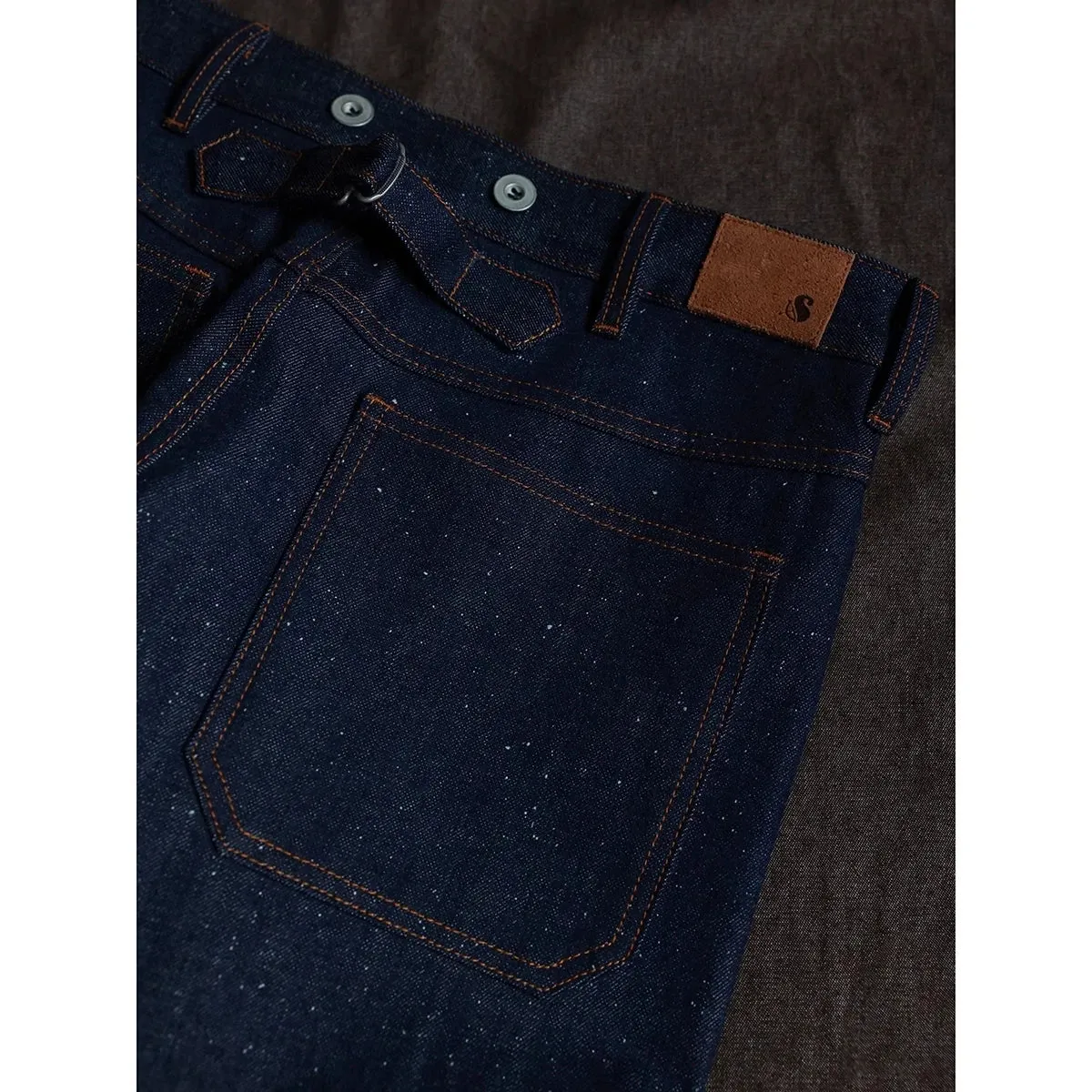 Snowy Loose Fit Neppy Buckle Back Selvedge Denim Pants