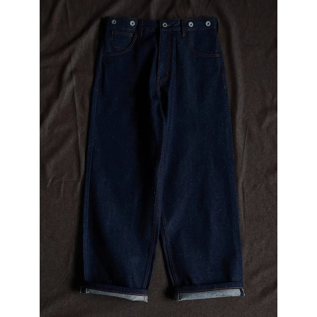 Snowy Loose Fit Neppy Buckle Back Selvedge Denim Pants