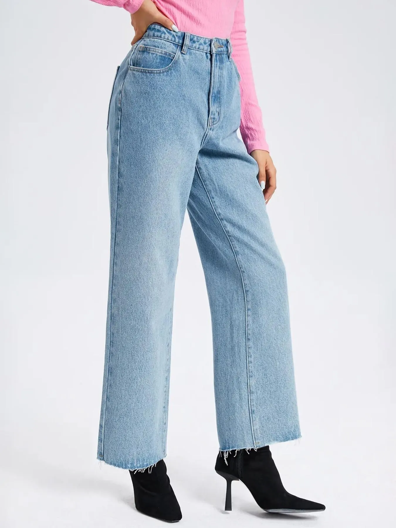 Raw Hem Pocket High Waist Cropped Jeans