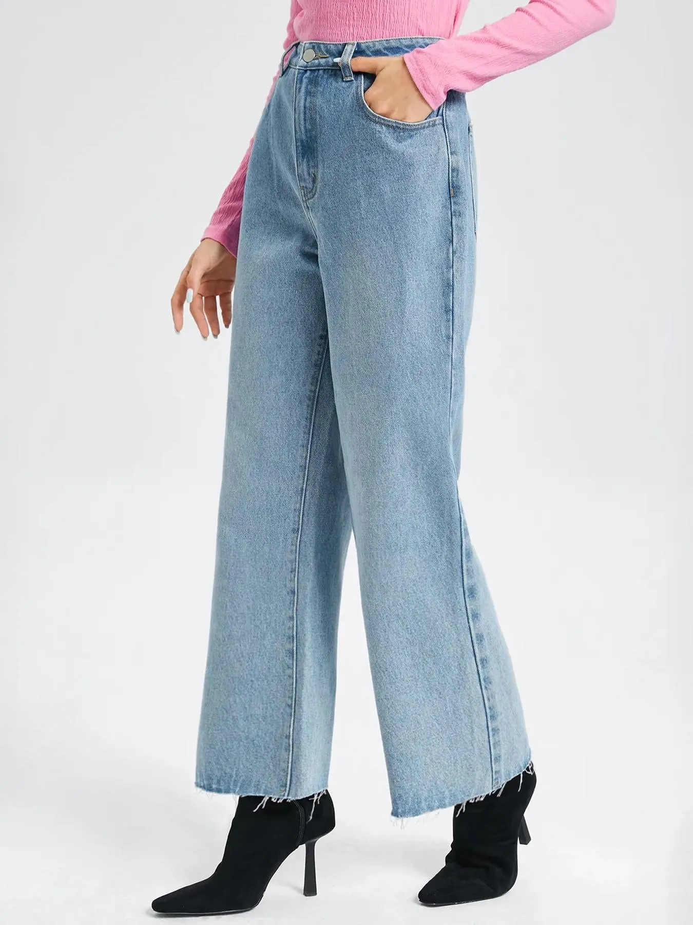 Raw Hem Pocket High Waist Cropped Jeans