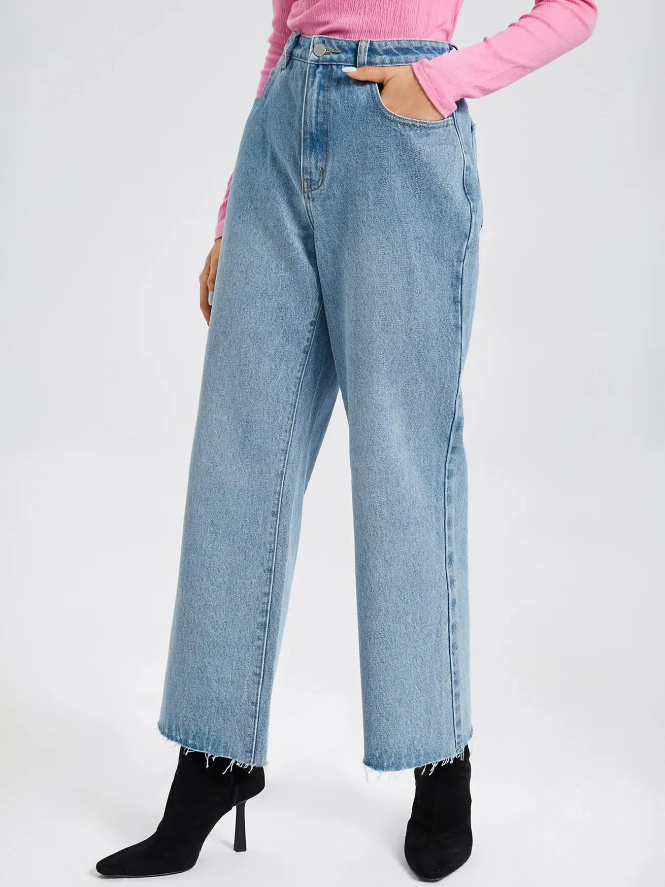 Raw Hem Pocket High Waist Cropped Jeans