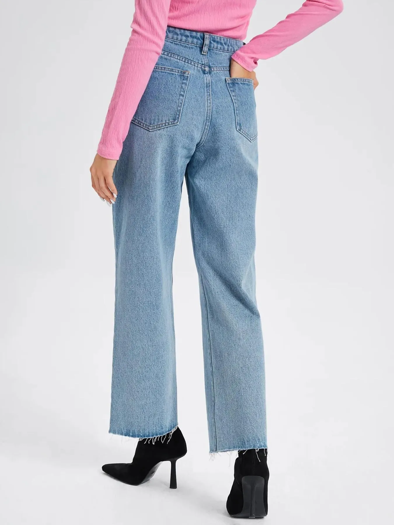 Raw Hem Pocket High Waist Cropped Jeans