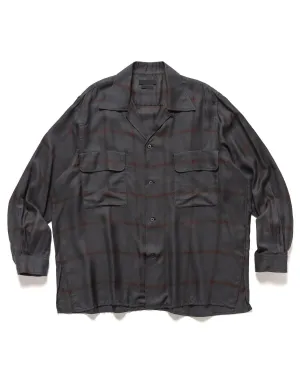 Rayon Wool Plaid Open Collar Shirt Charcoal