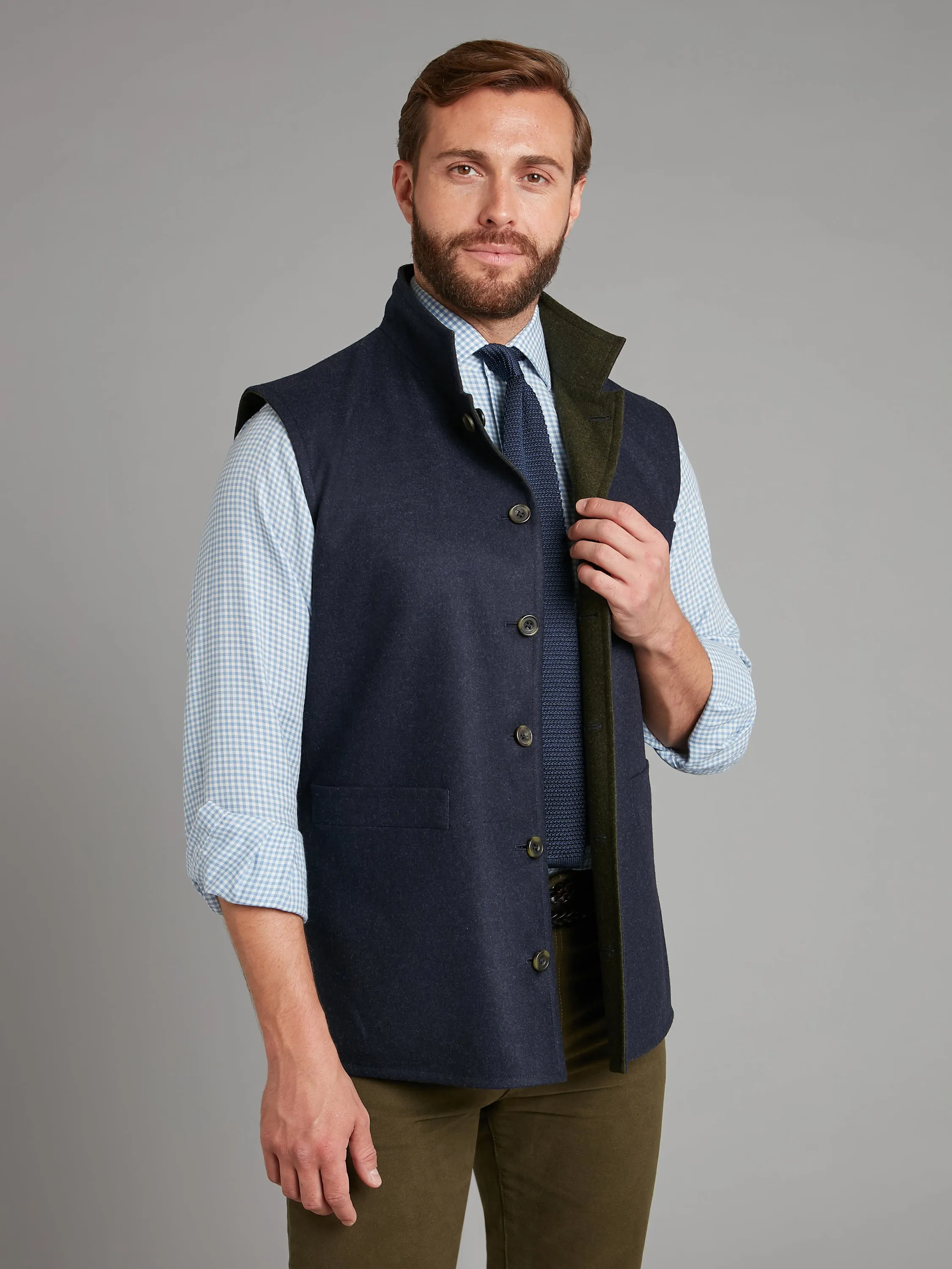 Reversible Vest - Navy & Green Loden