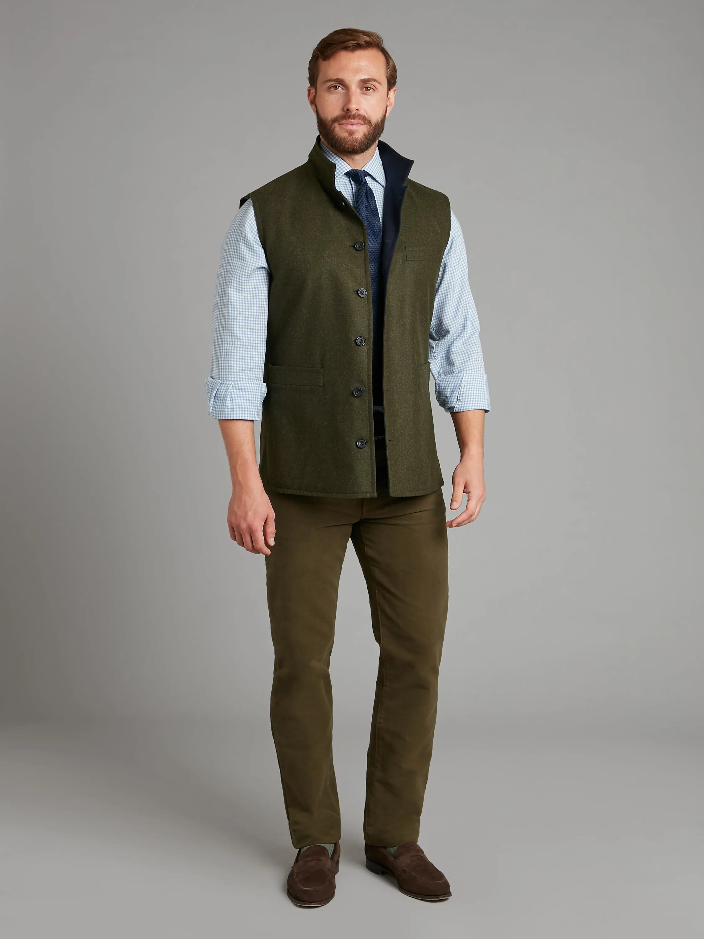 Reversible Vest - Navy & Green Loden