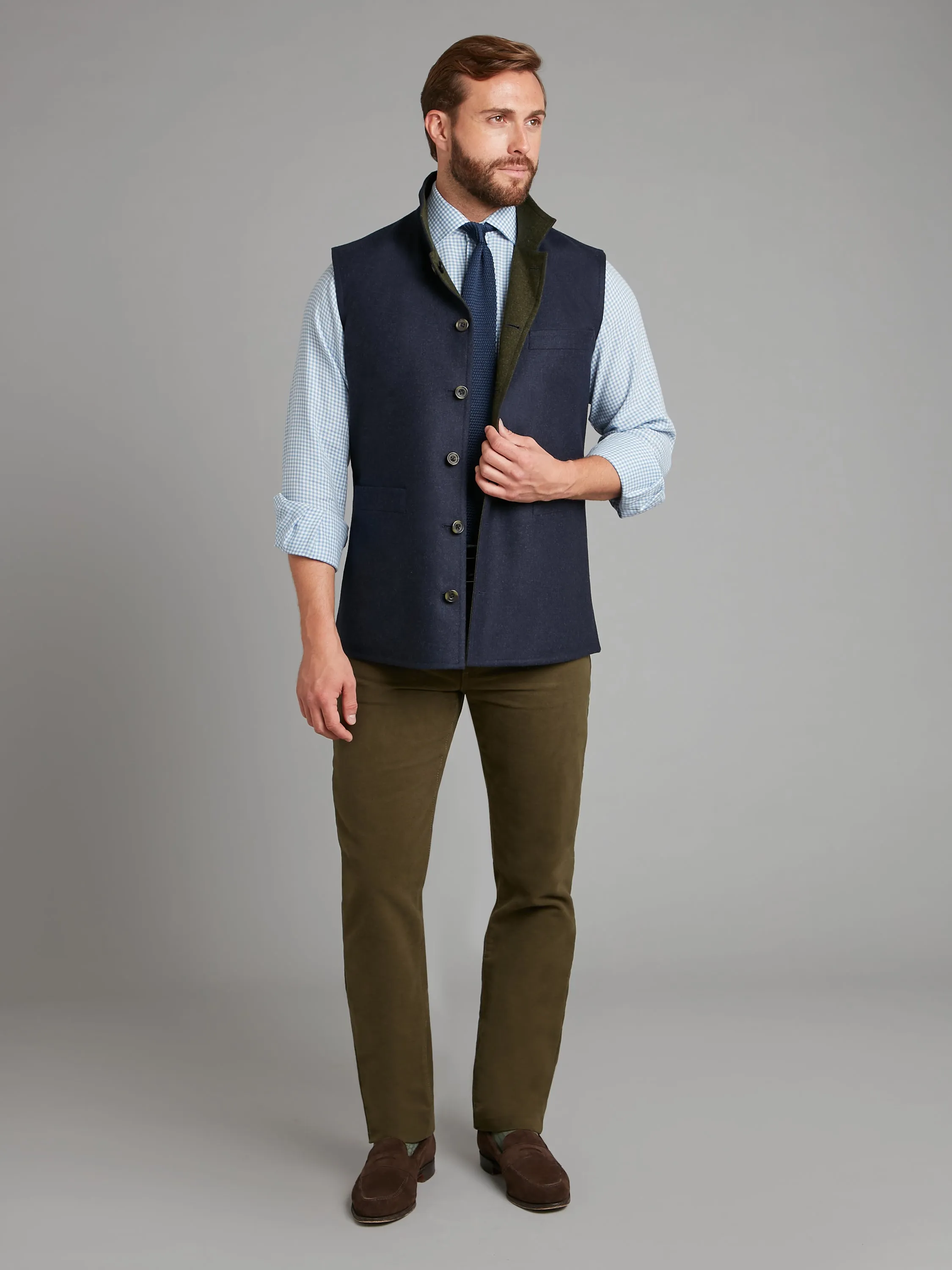 Reversible Vest - Navy & Green Loden