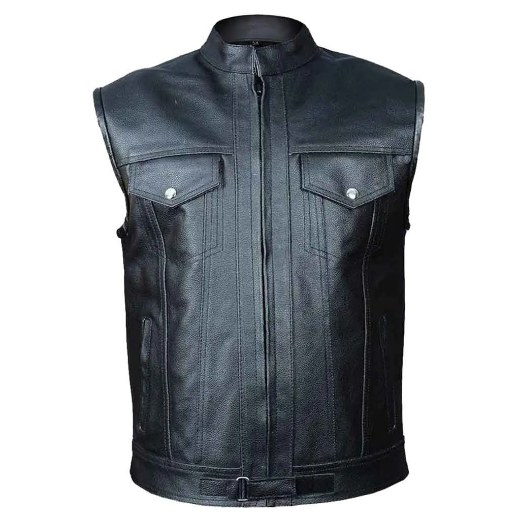 RIDERACT® Leather Motorcycle Vest SOA Zipper Closure