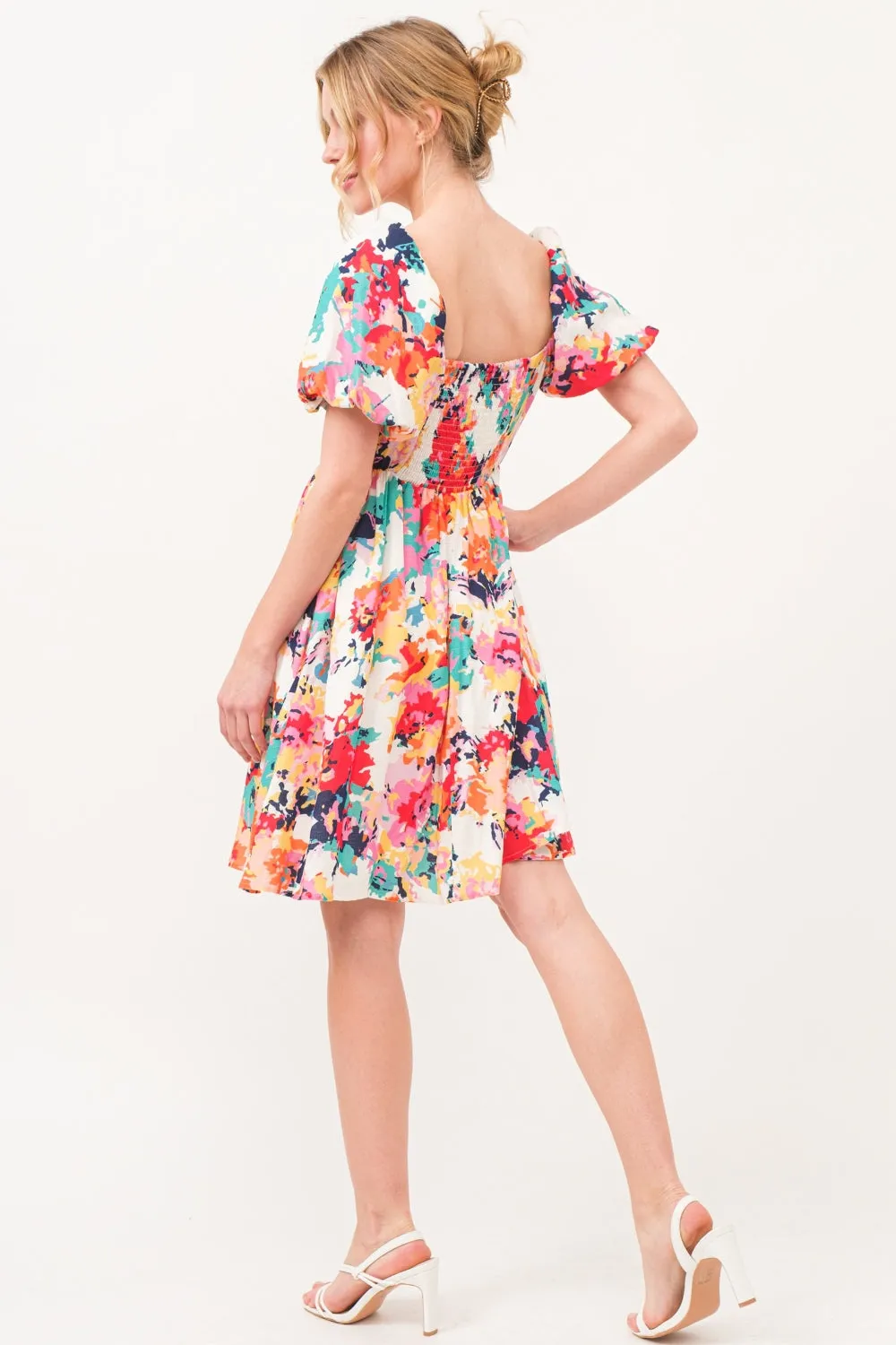 Short Puff Sleeve Floral Dress