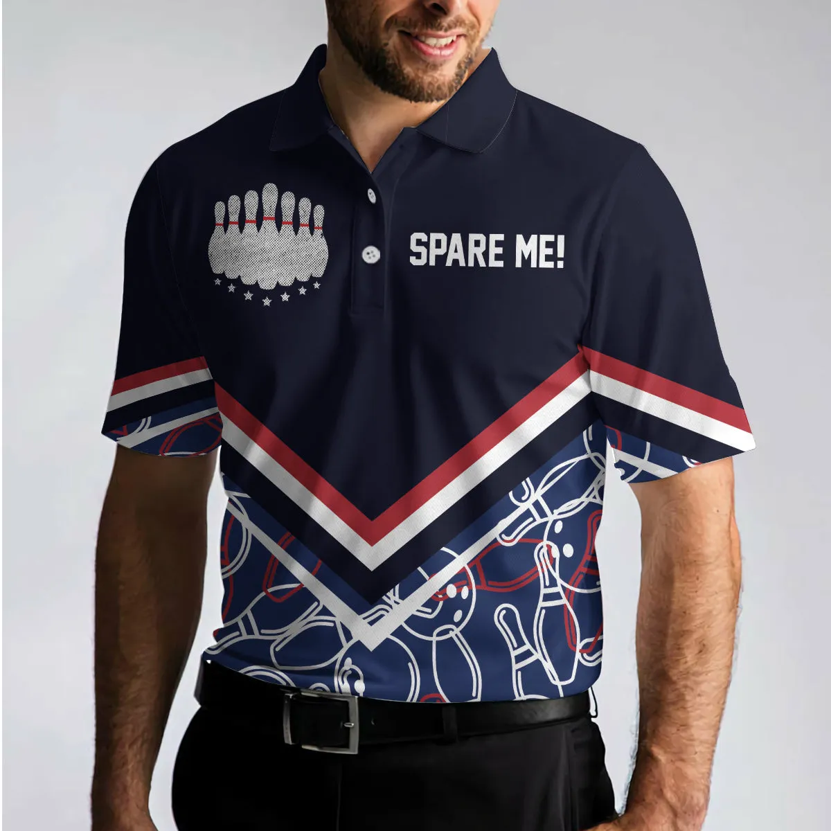 Spare Me Bowling Short Sleeve Polo Shirt, Bowling Ball And Pin Pattern Polo Shirt, Best Bowling Shirt For Men Coolspod