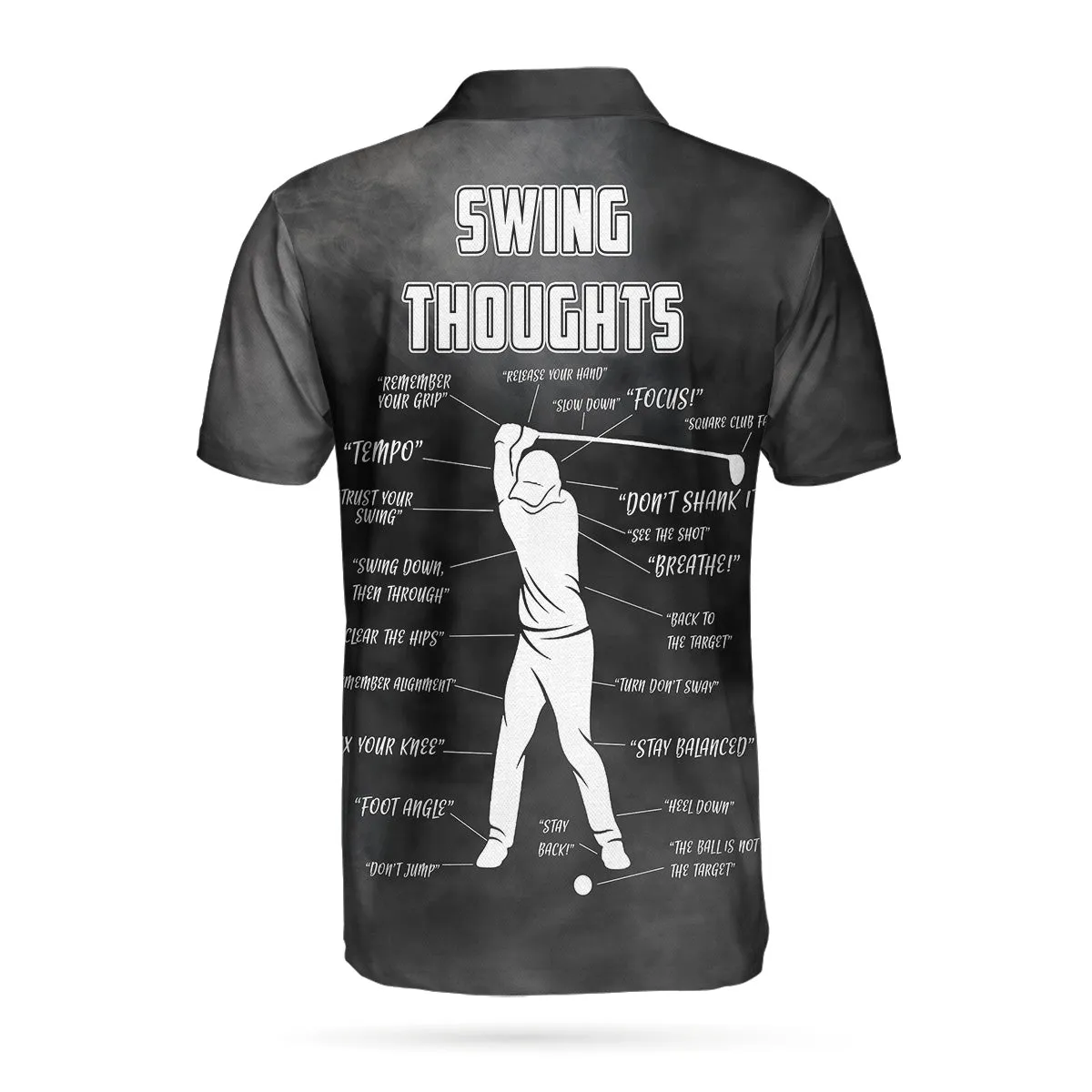 Swing Thoughts Short Sleeve Golf Polo Shirt, Black And Smoke Golfing Shirt, Funny Golf Shirt For Men Coolspod