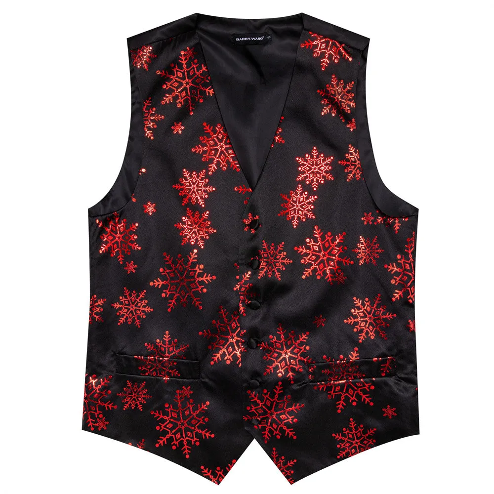 Ties2you Mens Silk Waistcoat Black Red Snow Christmas Vest Necktie Set