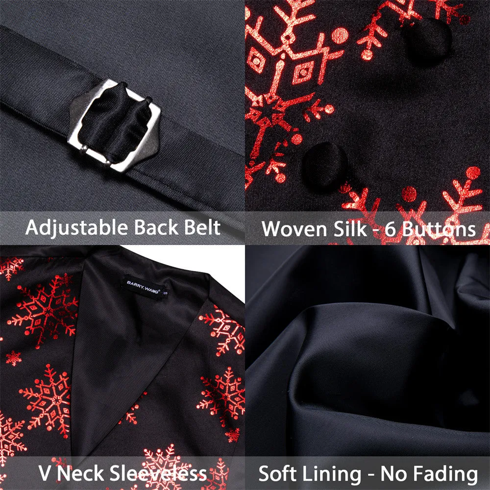 Ties2you Mens Silk Waistcoat Black Red Snow Christmas Vest Necktie Set