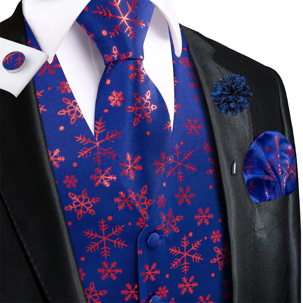 Ties2you Mens Silk Waistcoat Blue Purple Snow Christmas Vest Necktie Set