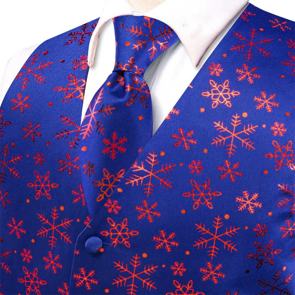 Ties2you Mens Silk Waistcoat Blue Purple Snow Christmas Vest Necktie Set