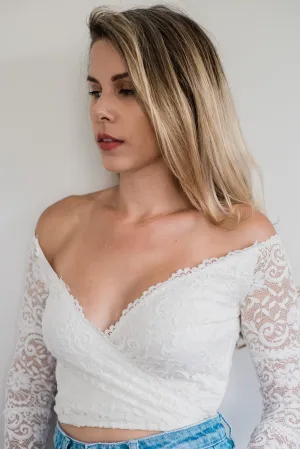 Veda White Lace Off The Shoulder Crop