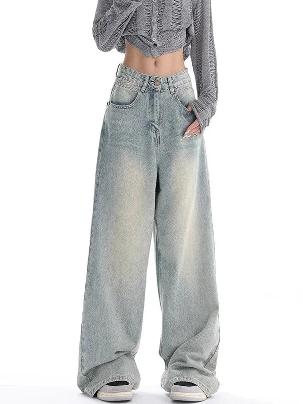 Wenkouban 90s baggy boyfriend jeans with faded effect