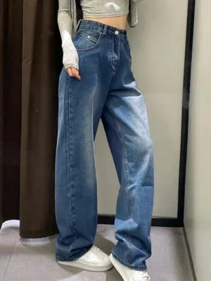 Wenkouban Hip Hop Washed High Waist Boyfriend Jeans