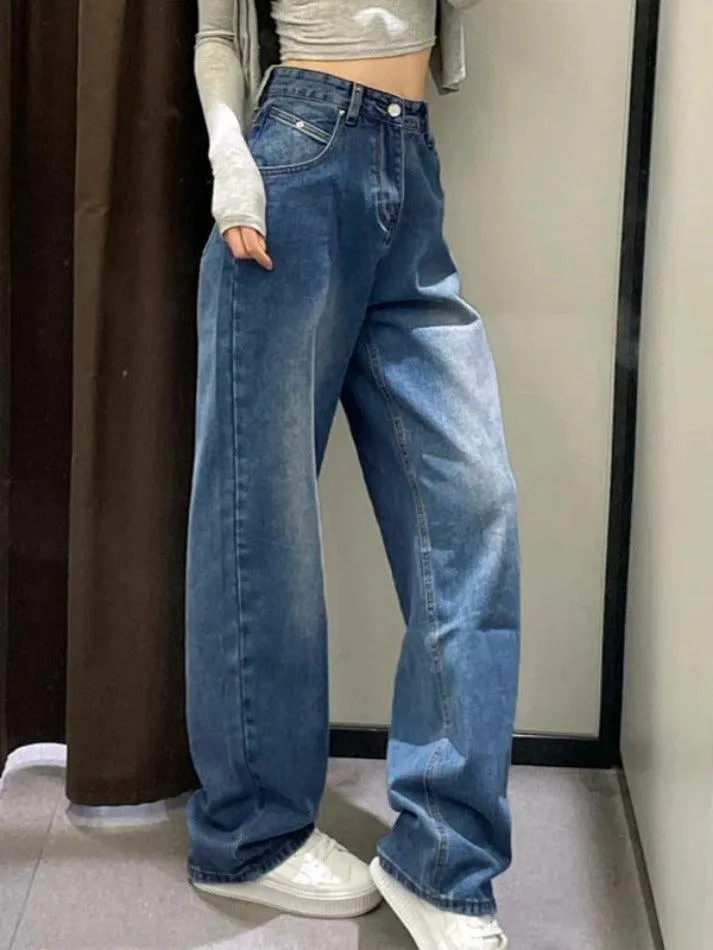 Wenkouban Hip Hop Washed High Waist Boyfriend Jeans