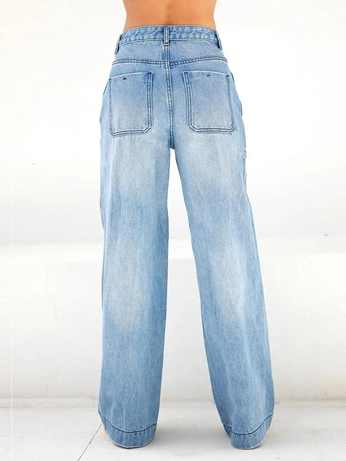 Wenkouban Vintage Blue Versatile Boyfriend Jeans with Wash Effect