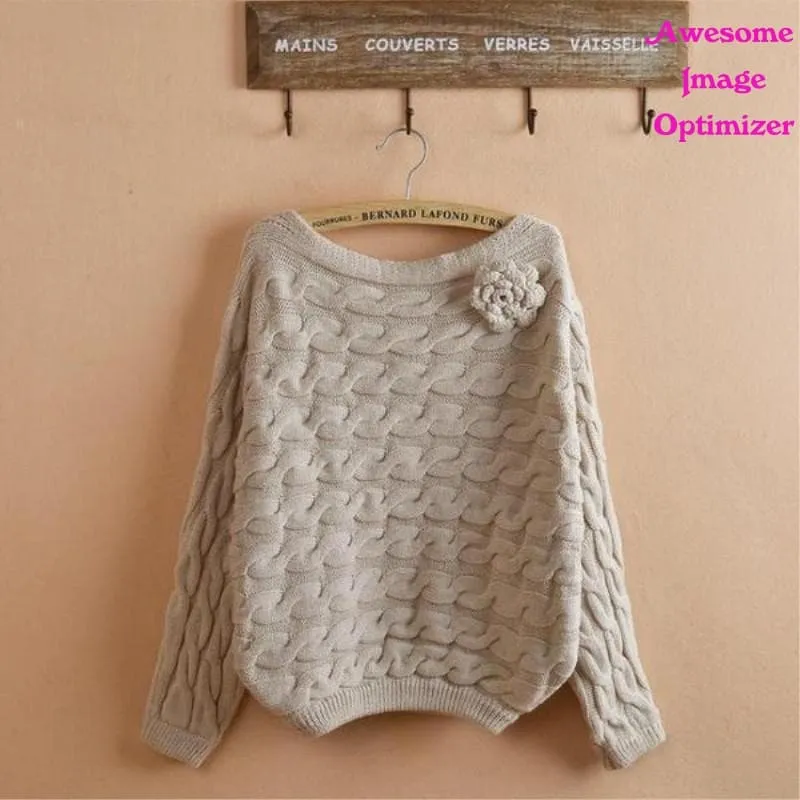 Women Sweater-Rose Twisted Bat Sleeve Neckline Knitted Jersey