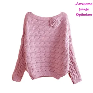 Women Sweater-Rose Twisted Bat Sleeve Neckline Knitted Jersey