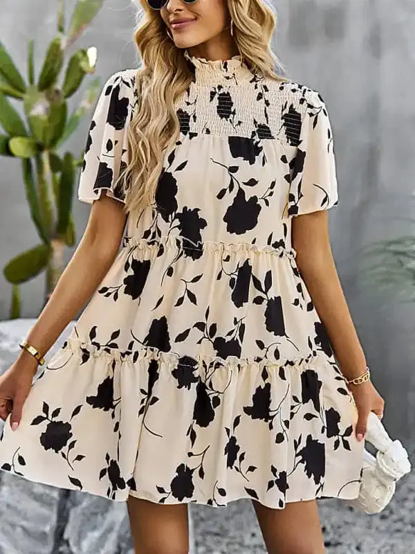 Women’s Casual Fashion Floral Print Short Sleeve Dress