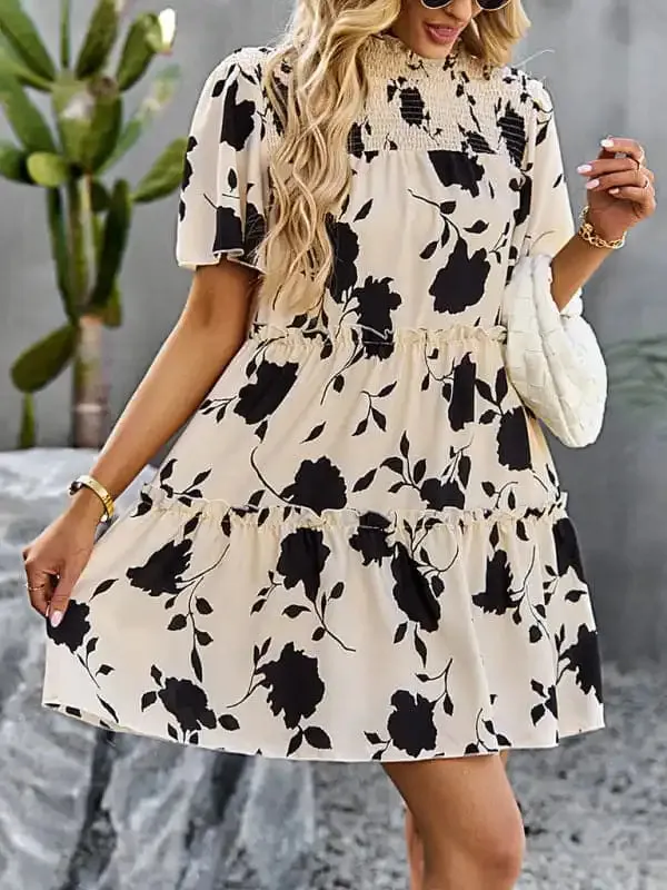 Women’s Casual Fashion Floral Print Short Sleeve Dress