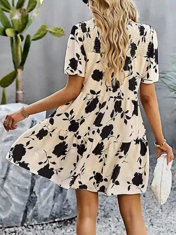 Women’s Casual Fashion Floral Print Short Sleeve Dress