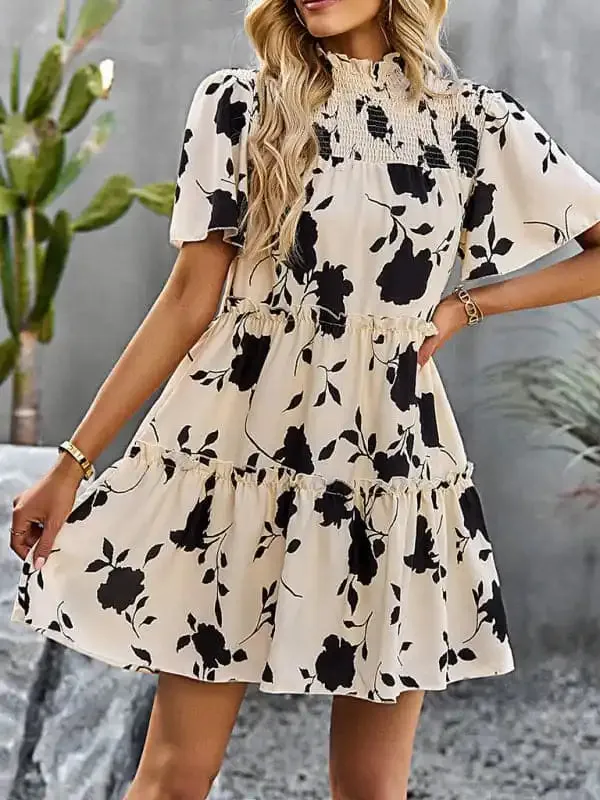 Women’s Casual Fashion Floral Print Short Sleeve Dress