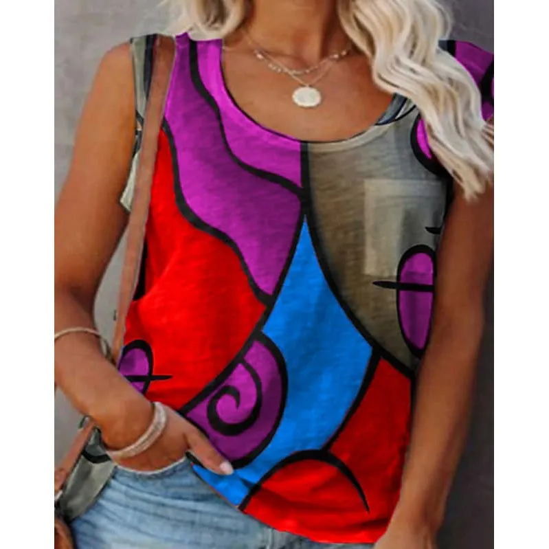 Women's Sleeveless Crew Neck Casual Top Vest