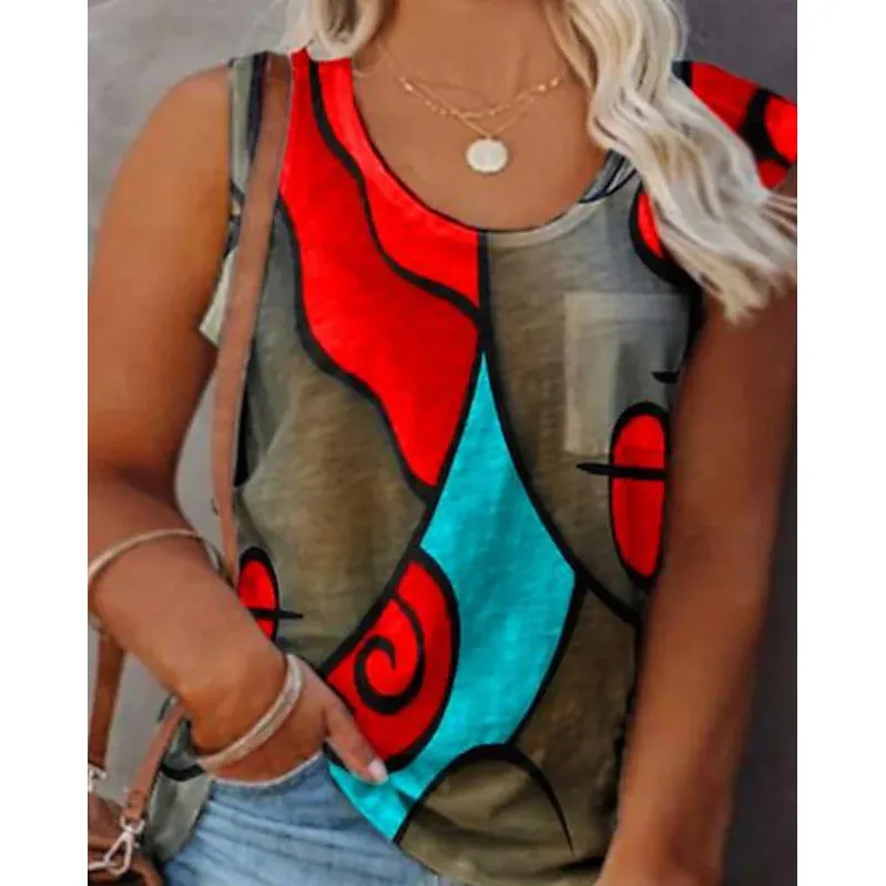 Women's Sleeveless Crew Neck Casual Top Vest