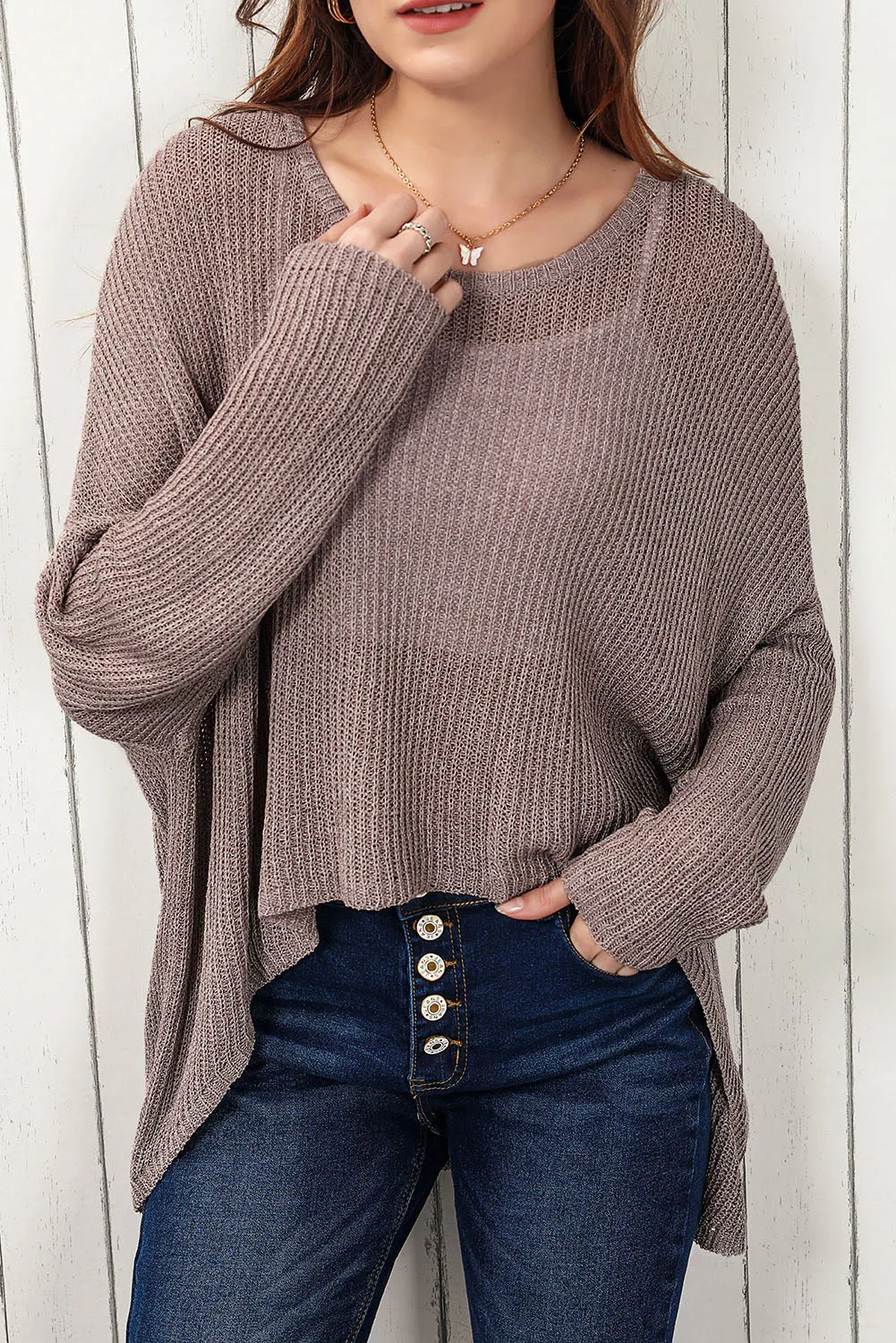 Women's Slouchy Dolman Sleeve High Low Sweater